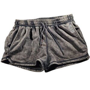 CVG Womens Washed Black sweat Shorts L Cotton/Polyester Blend Drawstring Pockets